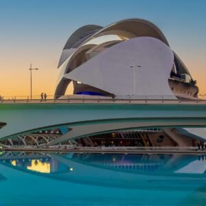 building, queen sofia palace of arts, nature, modern architecture, valencia, art, sunset, twilight
