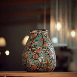 Elegant ceramic vase with intricate floral patterns, perfect for indoor decor.
